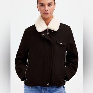 Madewell Sherpa-Collar Asymmetric Zip-Front Jacket In Black Sz S MSRP $268